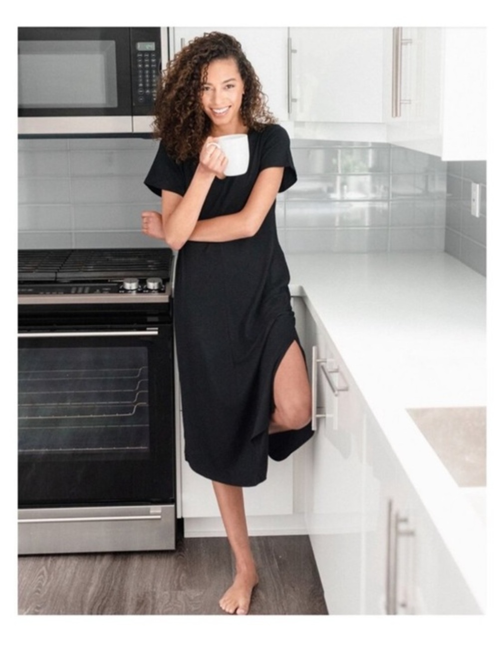 NWT Smash + Tess Black Short-Sleeve Midi Dress with Side Slit